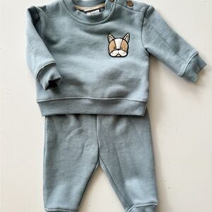 Light Blue Baby Sweatshirt & Pants Set with Dog Patch